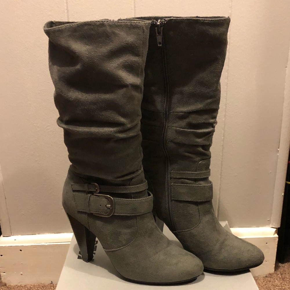 Mid calf zip up boots